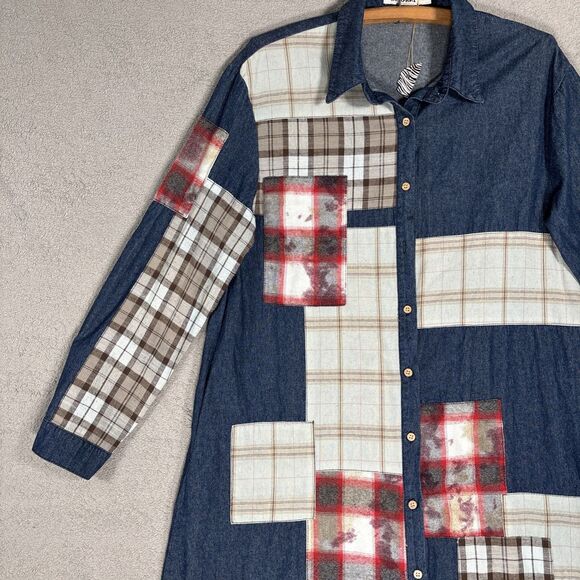 Origami Dress Size S Denim Patchwork Quilt Midi Oversized Lagenlook Cottagecore - Picture 5 of 16